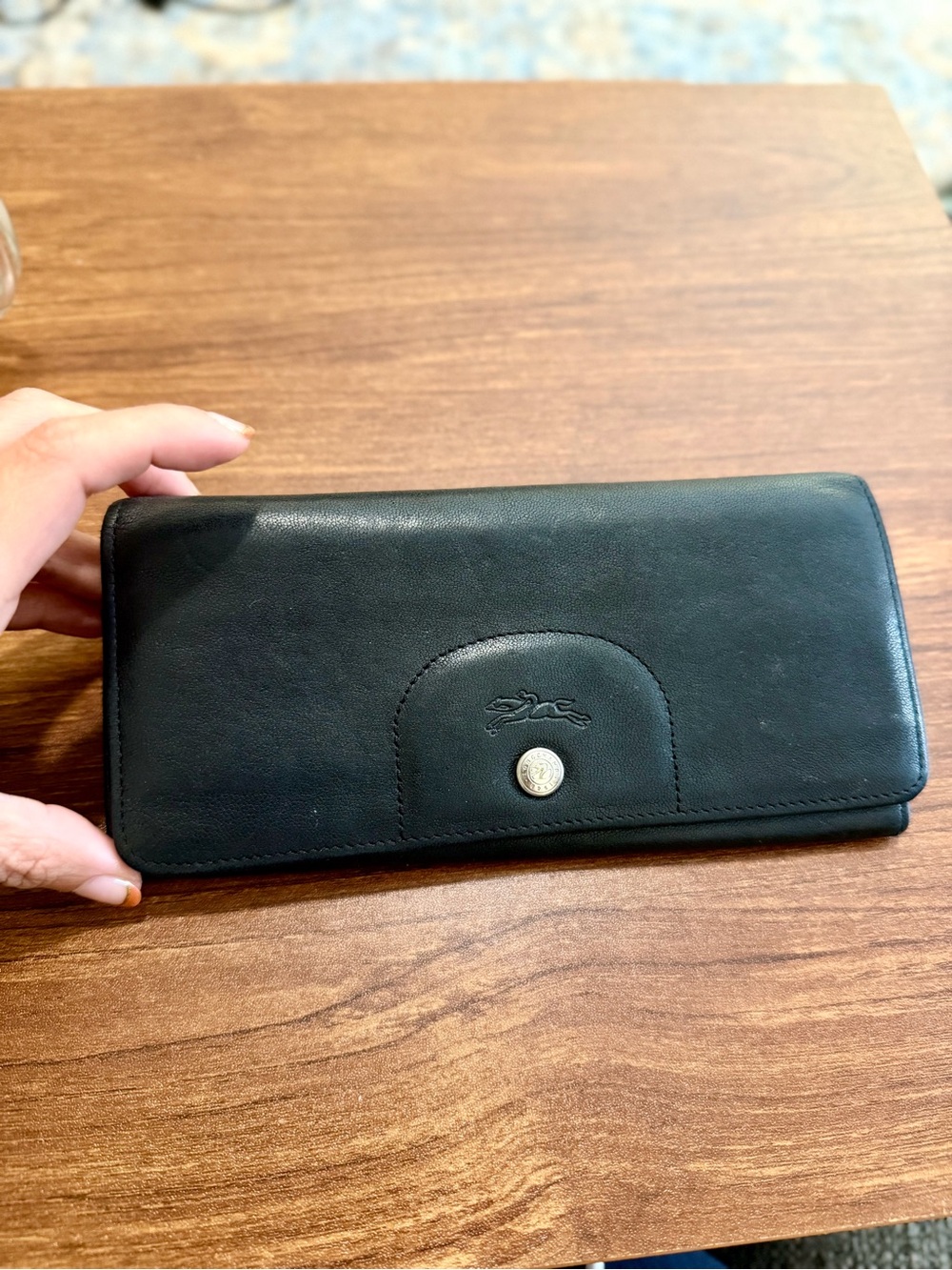 Longchamp Le Pliage Cuir Black Leather Long Flap Wallet